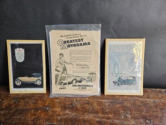 M55 - Three Vintage Automotive Advertisements - Magazine Cutouts - 5.5'x8.5' & 8'x11'