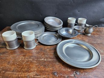 M64 - Pewter Lot Of Plates And Cups(Ceramic Inserts) 7' & 11' Plates And 4' Tall Cups - LOCAL PICKUP ONLY