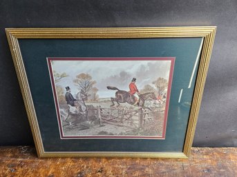 M96 - Fox Hunt Print - Jumping The Gate - Partial Signature 'Urdess' Visible - 21.5'x17.5' LOCAL PICKUP ONLY