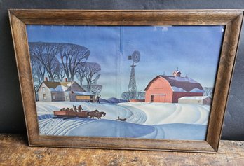 M129 - Framed Cutout Print Of Farm - 24'x17' - LOCAL PICKUP ONLY