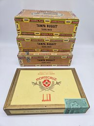 M148 - Four Vintage Cigar Boxes - All Have Some Writing And Stanning  9'x5'x2.5'