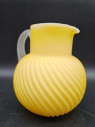 M183 - Yellow Hand Blown Glass Pitcher Attached Handle - 7.5'x7.75' LOCAL PICKUP ONLY