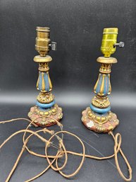 M187 - Pair Of Ceramic Table Lamps - One Is Chipped - 4.5'x10.5' - Untested