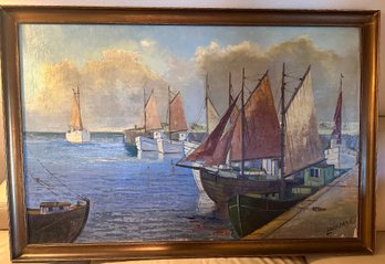 1950's Oil On Canvas Original French Artist Signed 35x52'