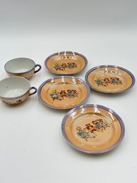 T131 Vintage Lustreware Childs Teacup And Saucers