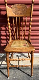 Vintage Oak Pressback With Cane Chair Seat See Photos