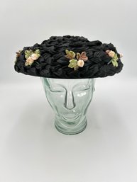 V1 1950's Cellulose Black Straw Hat