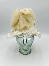 V2 1950's White Cellulose And Ribbon Hat