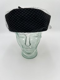 V4 Vintage Peachbloom Black Velour Hat With Netting Size 23