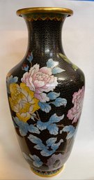 Vintage 15' Cloisonne Vase  Brass Bird Floral Chinoiserie  With Wood Base See Photos