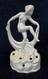 #2 Nude Woman Nymph Flower Frog Art Deco Nouveau German Porcelain Coronet Figurine 6'
