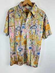 V15 1970's Lilly Dache Mens Abstract Design Shirt Men's Medium