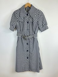 V16 1970's Degraff Black And White Checked Knit Lined Dress X-Small