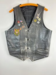 V21 Black Leather Vest Size 40 With Patches And Pins