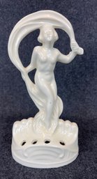 #13 Nude Woman Nymph Flower Frog Art Deco Nouveau German Porcelain Coronet Figurine 6'
