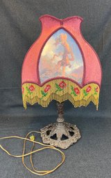 Beautiful Cast Iron 1900's Lamp With Custom Maxfield Parrish Shade 25' Tall