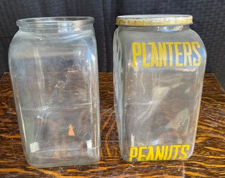 Two Glass Planters Jars One With Lid 9x10'