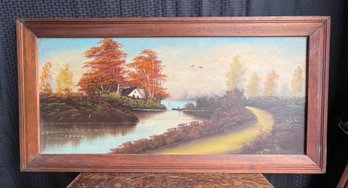 Vintage Original Oil On Board Painting 20x40' Very Colorful!
