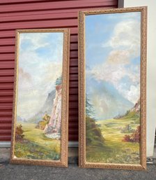 Two Large Vintage Original Oil On Board Paintings  25x60'