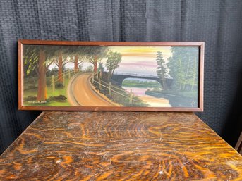 Vintage Original Oil On Board Painting 11x29' Walnut Lake Artist Signed