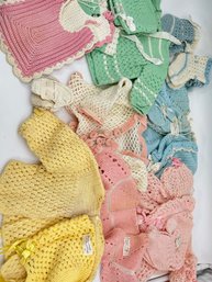 V343 1950's Hand Knit Baby Sweaters, Hats, And Booties
