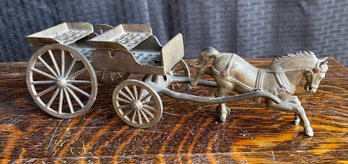 Vintage Cast Iron Horse And Wagon  13'