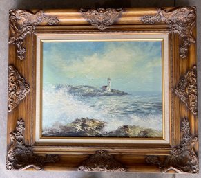 A12 Original Lighthouse Oil On Canvas Artist Signed 18x22'