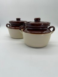 F61 Pair Of Matching McCoy Jars Bean Pots (one Chip Lid) 5x5'