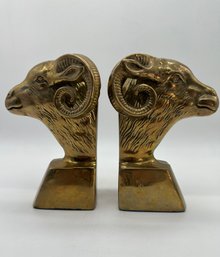 F63 Vintage Brass Longhorn Sheep Bookends 4x7'