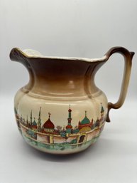 F74 Large Hand Painted Pitcher Istanbul 8x10
