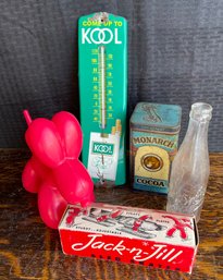 Kool Thermometer,old Dr. Pepper Bottle,tin, Batt. Op. Toy, Empty Skate Box