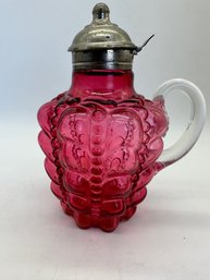 F81 Fostoria? Cranberry Syrup Jar 4x7' Patent Date 1881