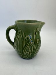 F85 Antique Green Floral Pottery Creamer 4x4'