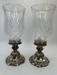 F95 Vintage Godinger Silver Plate Crystal Candle Holders 11'