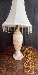 Vintage Alabaster Lamp 23' With Shade Lights Up In Base