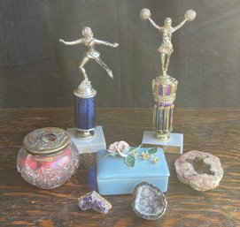 Two Trophies 'best Attitude',  Dresser Jar, Quartz Rocks,