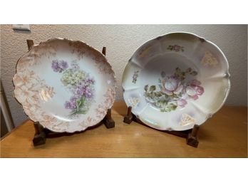 Two 8' Hand Painted Plates With Stands