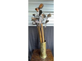 Vintage Golf Clubs With England Umbrella Can Holder