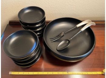 Vintage Black Ceramic Dishes Sterling Bases
