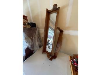 Oak Wooden Mirror For Buffet Shelf