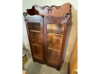 Nice Antique Wooden Shelf With Glass Doors With Key