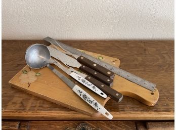 Vintage Cutting Board And Utensils