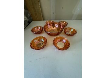 Mid Century Orange Marigold Glass Bowl Set Of 7