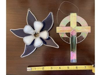 Stained Glass Window Cross And Flower