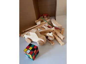 Vintage Wooden Toys And Rubix Cube