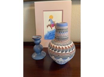 Dansk Vase, Candle Holder And Matching Painting