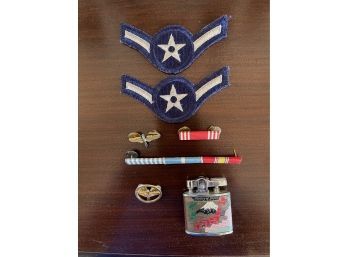 Vintage Military Patches, Pins And Japanese Lighter
