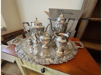 Large Vintage Silver Plated Tea Set And Salt & Pepper Shakers