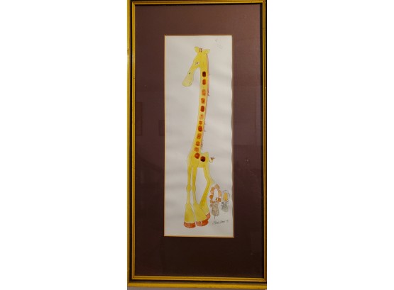 Whimsical Mid Century Watercolor- Giraffe- Signed And Dated 1975