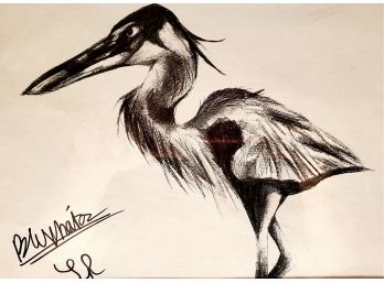Pencil On Paper- Blue Heron- Signed
